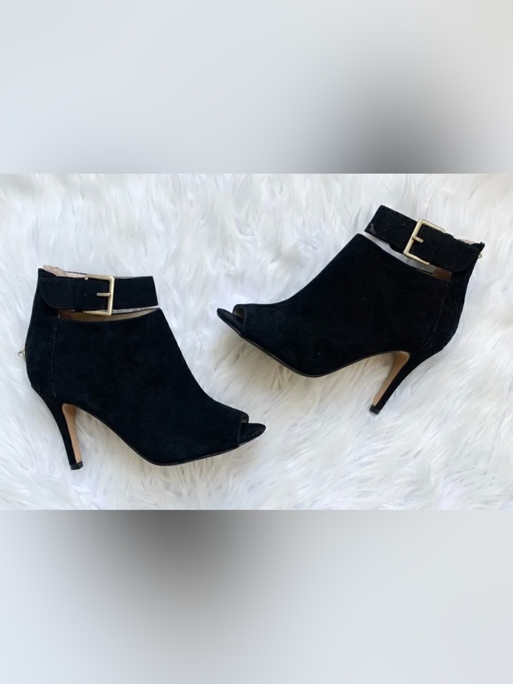 Adrienne Vittadini Black Suede Peep-Toe Ankle Booties/Heels SZ 8